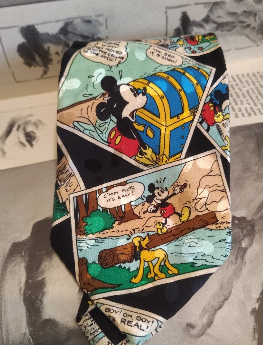 Vintage Mickey Mouse Pluto Comic Strip Silk Necktie Disney Inc All-over Print